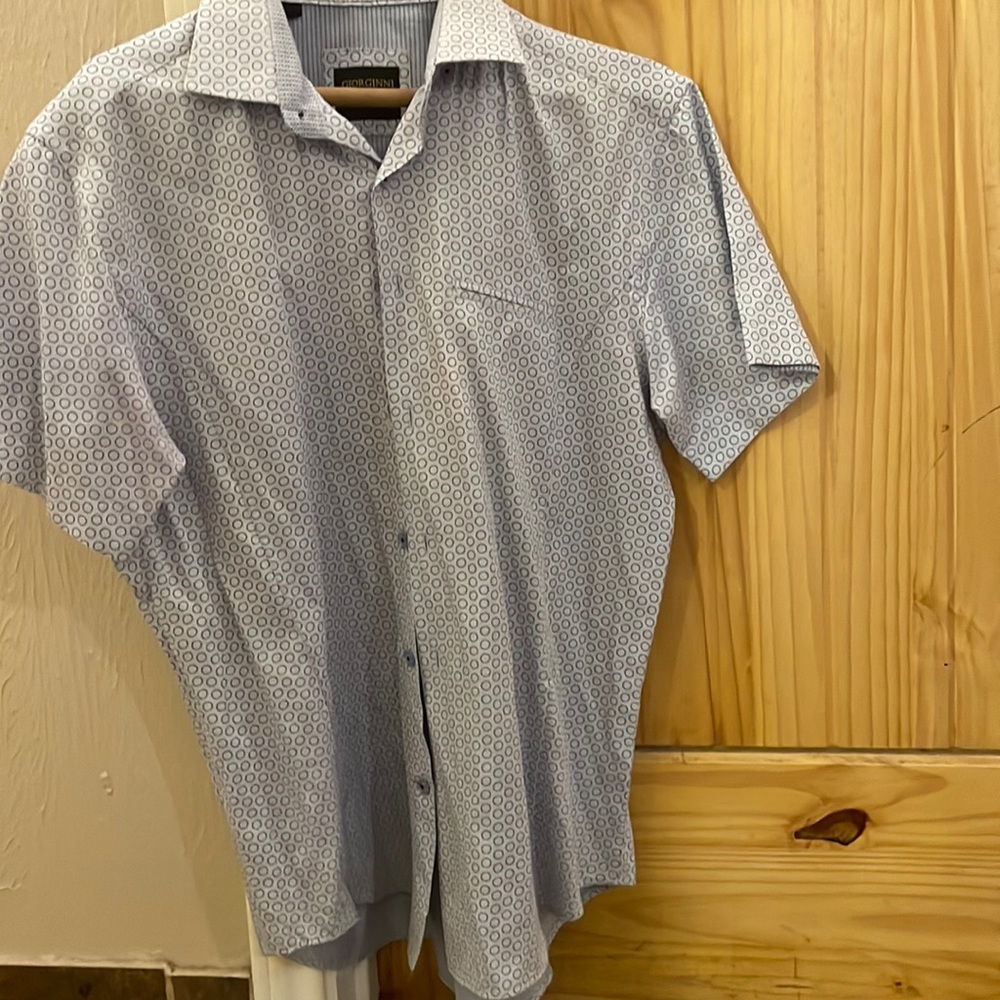 Powder blue Giorginni shirt with circle pattern all over